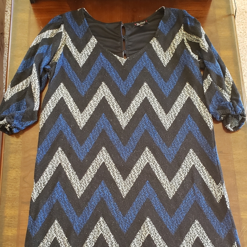 Blue and Gray Chevron Mini Shift Dress